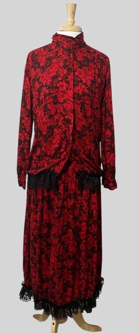Pendleton Classic 2pc Skirt Set Modified Red Black Floral Lace Whimsigoth sz 14